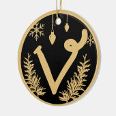Weihnachtsmonogramm Letter V Gold Black Keramik Ornament (Links)