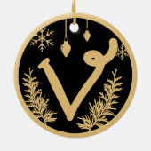 Weihnachtsmonogramm Letter V Gold Black Keramik Ornament (Hinten)
