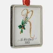 Weihnachtsmonogramm R Gold Glitzer Holly Foliage Ornament Aus Metall (Rechts)