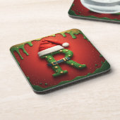 Weihnachtsmonogramm R mit Santa-Hut – Geschenk für Getränkeuntersetzer (Linke Seite)
