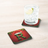 Weihnachtsmonogramm R mit Santa-Hut – Geschenk für Getränkeuntersetzer (Rechte Seite)