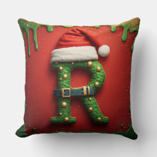 Weihnachtsmonogramm R mit Santa-Hut – Weihnachtsge Kissen