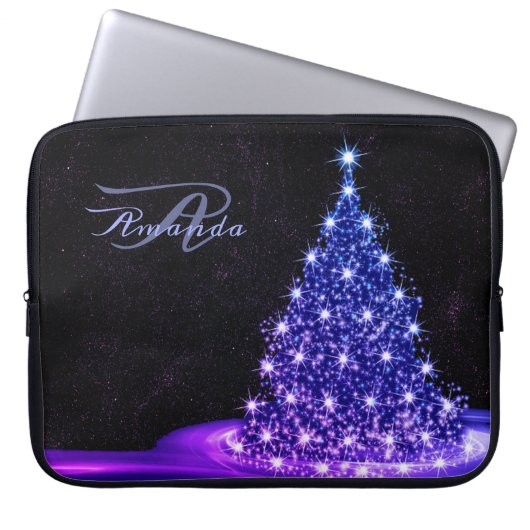Weihnachtsmonogramm Rosa Blau Winter Schwarz Rusti Laptopschutzhülle (Vorderseite)