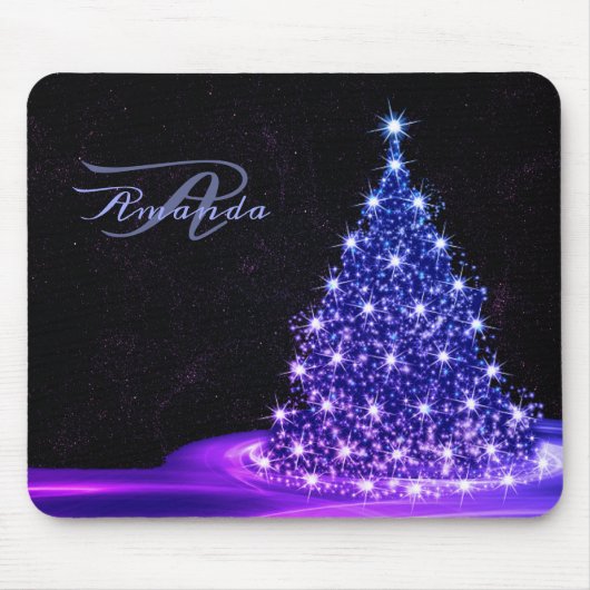 Weihnachtsmonogramm Rosa Blau Winter Schwarz Rusti Mousepad (Vorne)