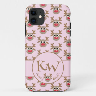 Weihnachtsmonogramm Rosa Niedliches Rentiermuster Case-Mate iPhone Hülle