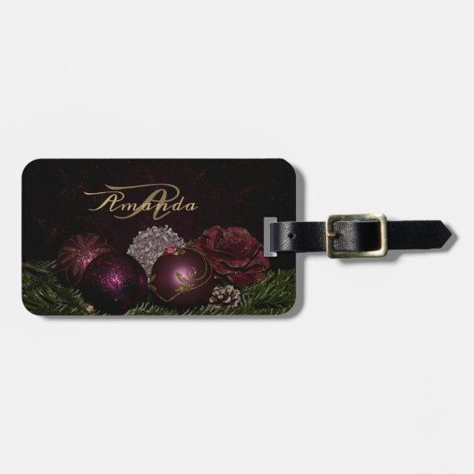 Weihnachtsmonogramm Rosa Schmuckstück Grün Schwarz Gepäckanhänger (Vorderseite horizontal)