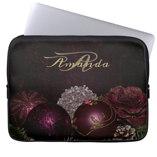 Weihnachtsmonogramm Rosa Schmuckstück Grün Schwarz Laptopschutzhülle (Vorderseite)