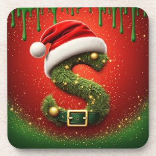 Weihnachtsmonogramm S mit Santa-Hut als festliches Getränkeuntersetzer