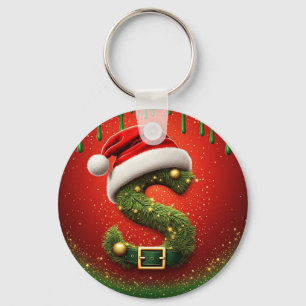 Weihnachtsmonogramm S mit Santa-Hut als festliches Schlüsselanhänger