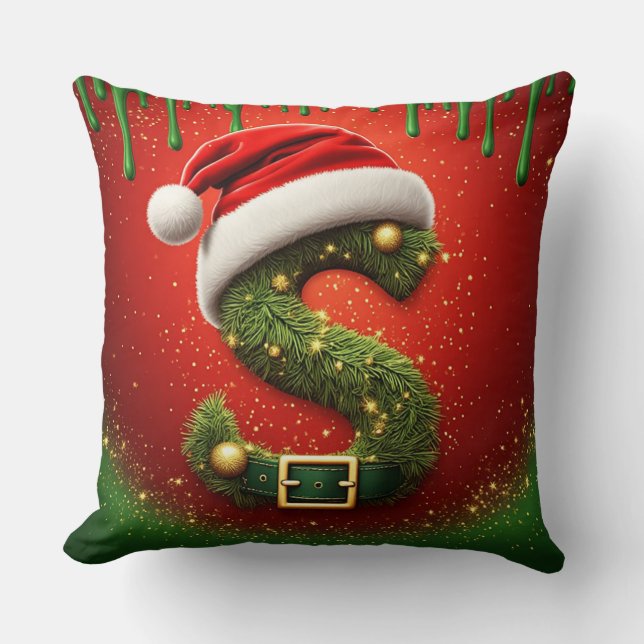 Weihnachtsmonogramm S mit Santa-Hut als Geschenk Kissen (Vorderseite)