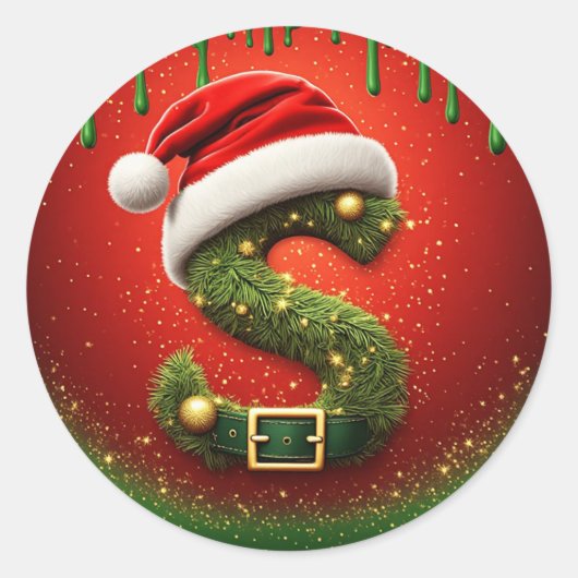 Weihnachtsmonogramm S mit Santa-Hut als Geschenk Runder Aufkleber (Vorderseite)