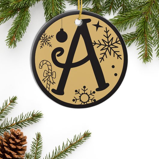 Weihnachtsmonogramm - Schwarzes Gold Keramik Ornament