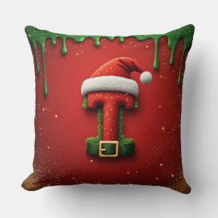 Weihnachtsmonogramm T mit Santa-Hut als festliches Kissen