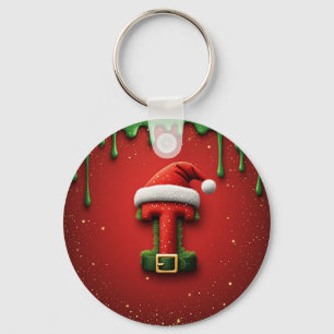 Weihnachtsmonogramm T mit Santa-Hut als festliches Schlüsselanhänger