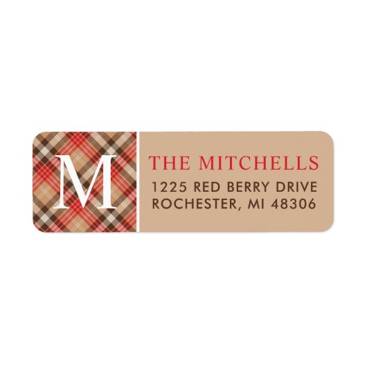 Weihnachtsmonogramm Tan Tartan Karierte Rücksendea (Vorne)