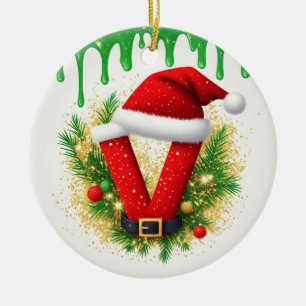 Weihnachtsmonogramm V für Feiertagsnamen Keramik Ornament