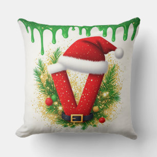 Weihnachtsmonogramm V für Feiertagsnamen Kissen