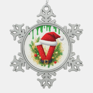 Weihnachtsmonogramm V für Feiertagsnamen Schneeflocken Zinn-Ornament