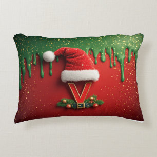 Weihnachtsmonogramm V Weihnachtsmann-Feiertagsbrie Dekokissen