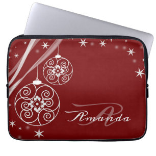 Weihnachtsmonogramm Weiße Ornamente Rot Elegant Laptopschutzhülle