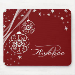 Weihnachtsmonogramm Weiße Ornamente Rot Elegant Mousepad