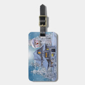 Weihnachtsmonogramm Winterweiß Schneemann Blau Gepäckanhänger (Vorderseite vertikal)