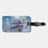 Weihnachtsmonogramm Winterweiß Schneemann Blau Gepäckanhänger (Rückseite horizontal)