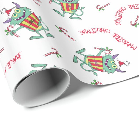 Weihnachtsmonster mit Geschenk Geschenkpapier (Rolleneckpunkt)