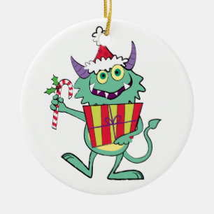 Weihnachtsmonster mit Geschenk Keramikornament