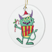 Weihnachtsmonster mit Geschenk Keramikornament (Links)