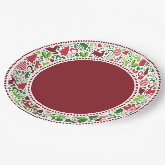 Weihnachtsmontage-Papier-Teller (DKRD) Pappteller (Schrägansicht)