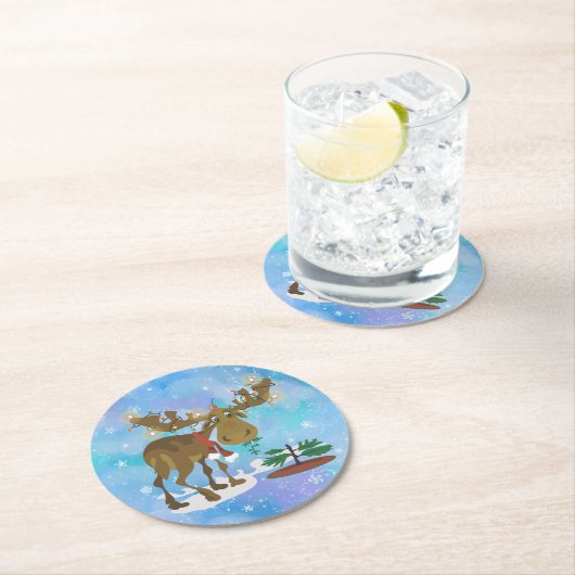 Weihnachtsmoose Runder Pappuntersetzer (Vor Ort)