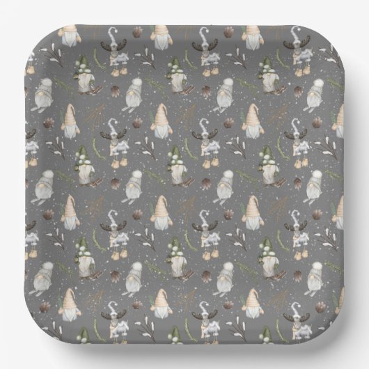 Weihnachtsmoose und Gnomes Pappteller (Vorderseite)