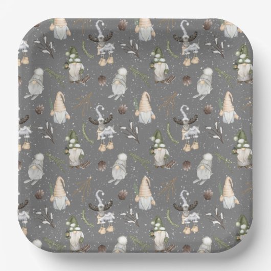 Weihnachtsmoose und Gnomes Pappteller (Vorderseite)