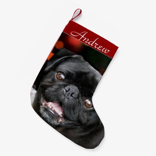 WeihnachtsMops-HundeStrumpf Kleiner Weihnachtsstrumpf (Vorderansicht (hängend))