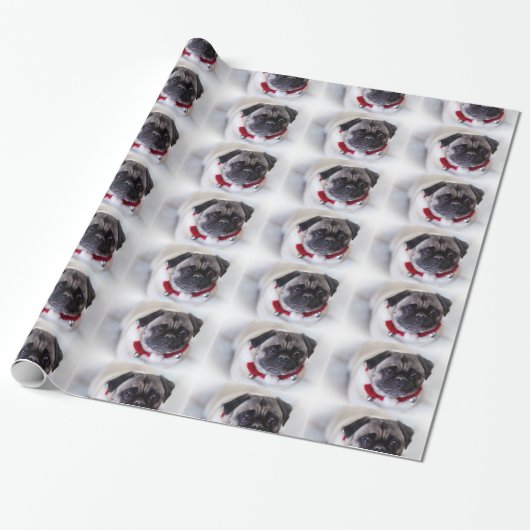 WeihnachtsMops im Schnee Geschenkpapier (Ungerollt)