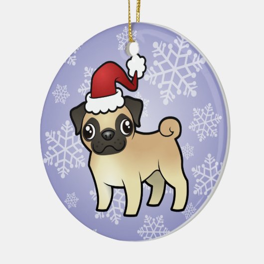 WeihnachtsMops Keramik Ornament (Links)