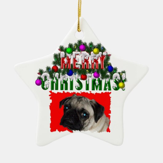 WeihnachtsMops Keramikornament (Vorne)