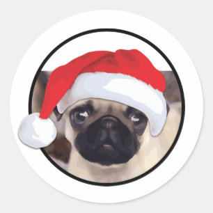 WeihnachtsMops - klassischer runder Aufkleber, Aufkleber