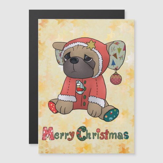 Weihnachtsmops Magnetkarte (Vorne/Hinten)