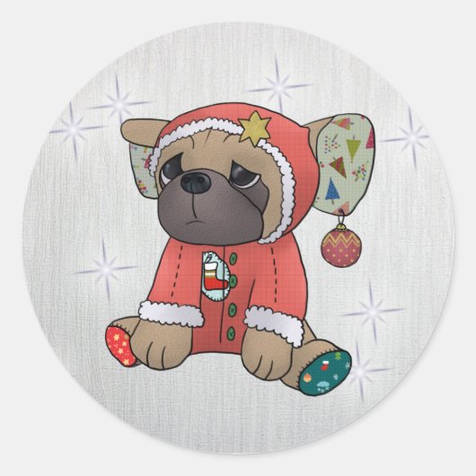 Weihnachtsmops Runder Aufkleber (Vorderseite)