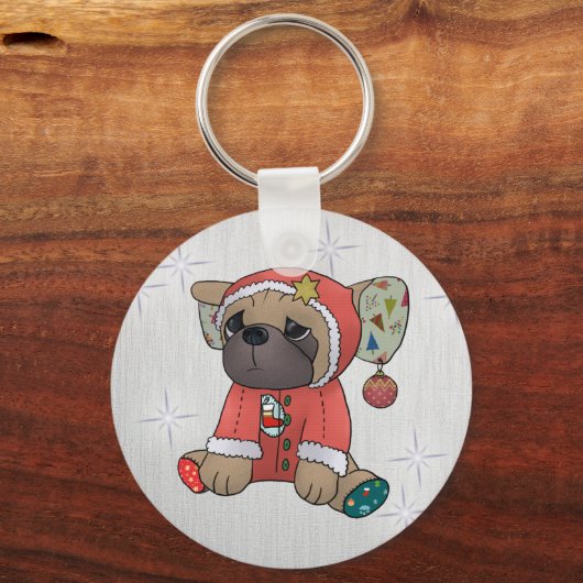 Weihnachtsmops Schlüsselanhänger (Vorderseite)