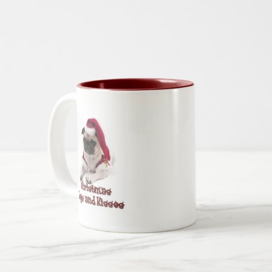 WeihnachtsMöpse und -küsse Zweifarbige Tasse (Vorderseite Links)