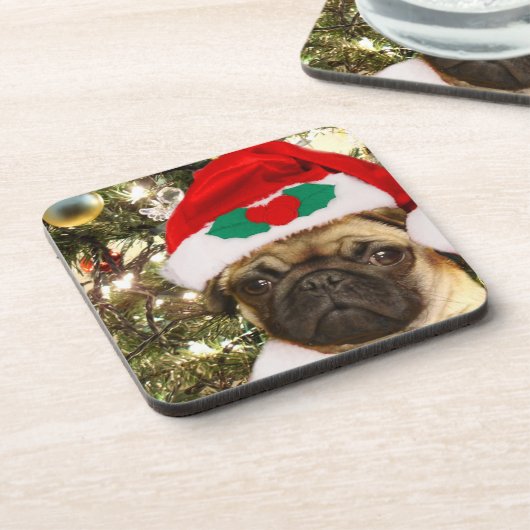 WeihnachtsMopshund Getränkeuntersetzer (Linke Seite)