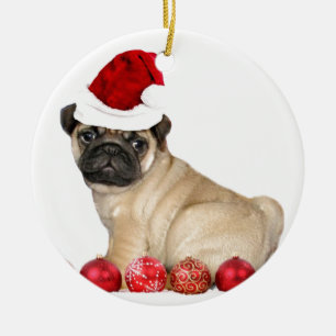 WeihnachtsMopshund Keramik Ornament