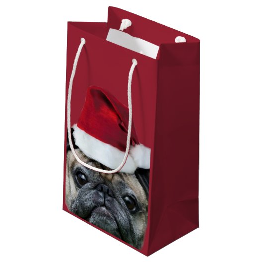 WeihnachtsMopshund Kleine Geschenktüte (Rückseite Schrägansicht)