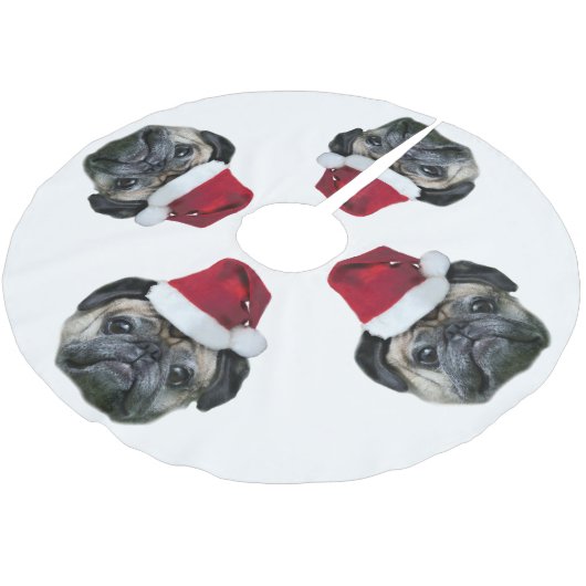 WeihnachtsMopshund Polyester Weihnachtsbaumdecke (Schrägansicht)