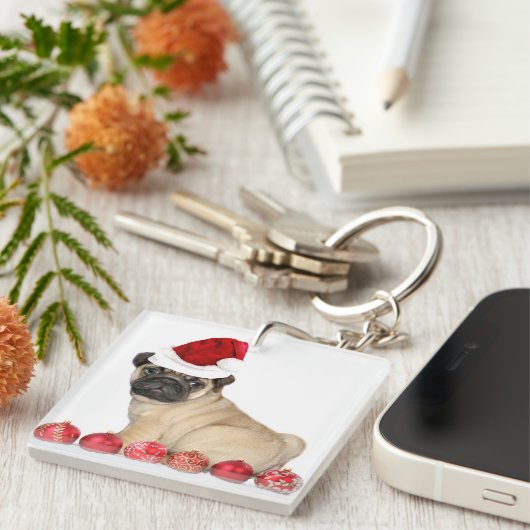 WeihnachtsMopshund Schlüsselanhänger (Vorderseite rechts)