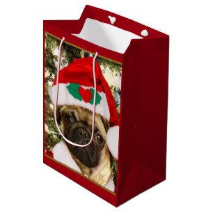 WeihnachtsMopswelpe Geschenk-Tasche Mittlere Geschenktüte