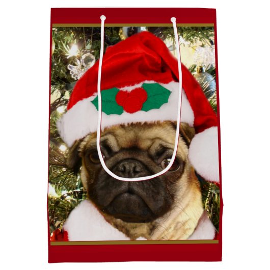 WeihnachtsMopswelpe Geschenk-Tasche Mittlere Geschenktüte (Rückseite)